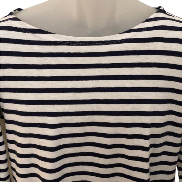 LOFT Navy Blue & White Striped 3/4 Sleeves Top Blpuse Women S Small - Picture 2 of 3